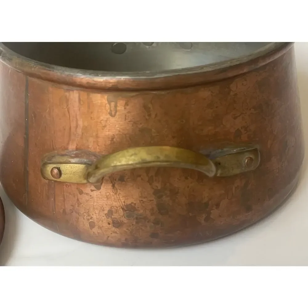 VTG Taurus Portugal Copper Saucepan Brass Handle Tin Lined Pot w/ Lid Cookware